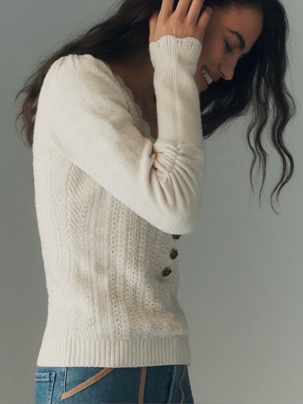 Nwt scallop vneck pointelle sweater - Picture 4 of 7